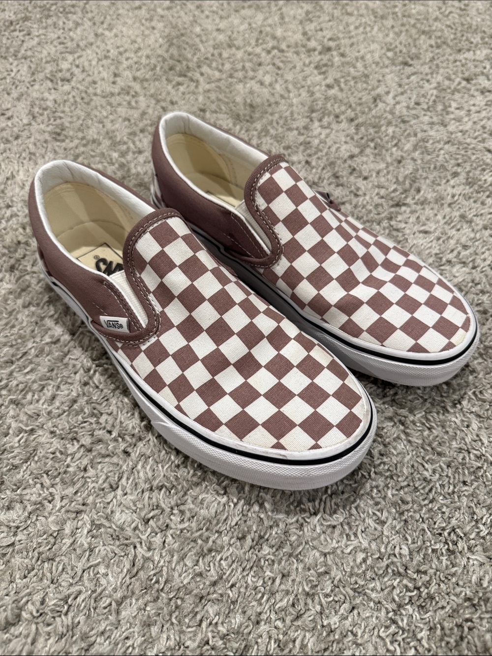 Vans Slip-On Checkerboard Sneakers in Pink and White